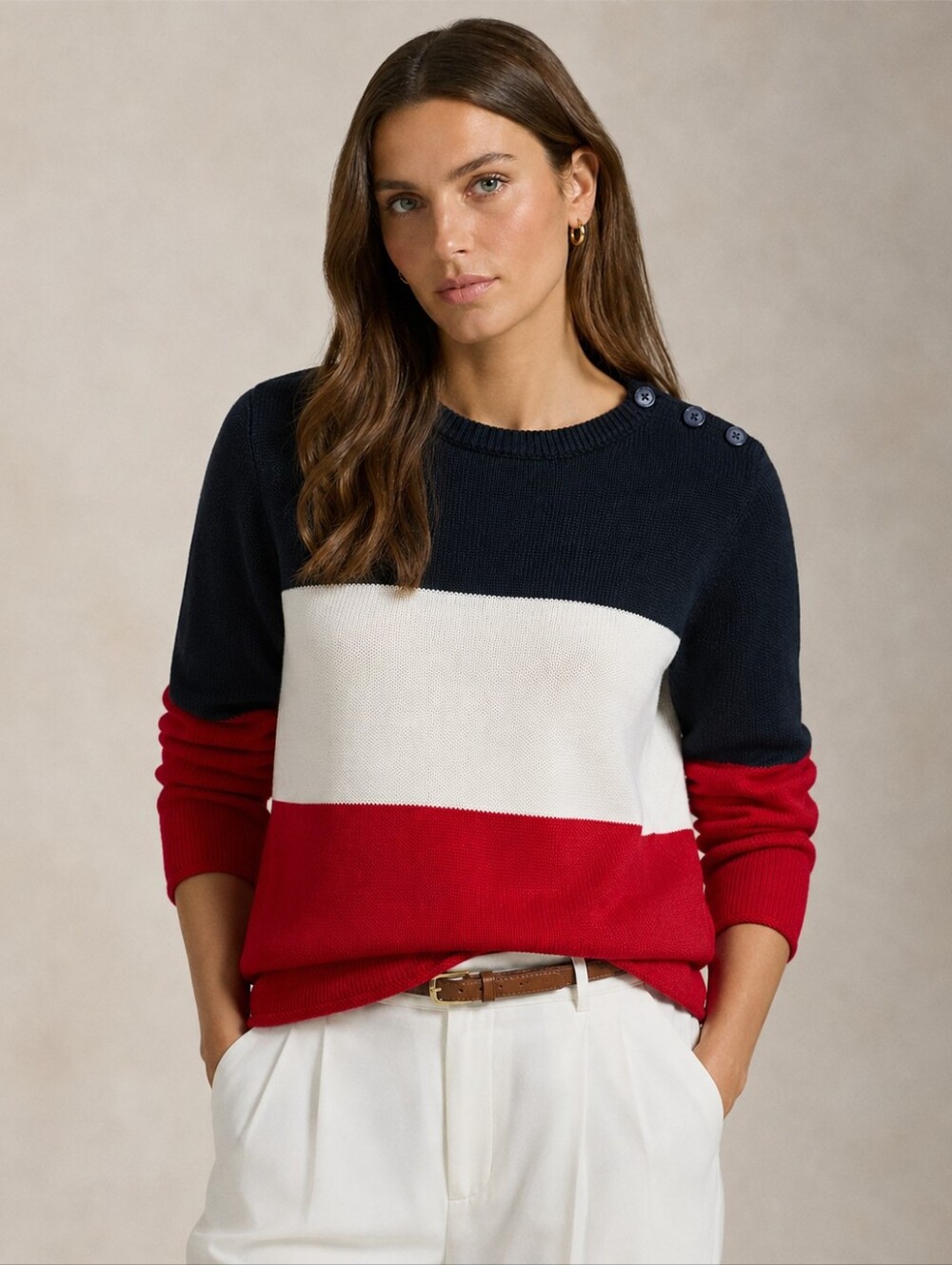 Lauren Ralph Lauren Colorblock Cotton Sweater Striped Americana Nautical Medium